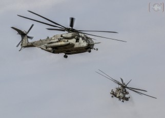 CH-53E Super Stallions from VMM-161 the Greyhawks of MCAS Miramar, CA climbing out of the landing zone with Marines - headed home after a long day.  Marines from the 15th MEU during Realistic Urban Training (RUT). MCAGCC Twentynine Palms, CA March 10, 2017.