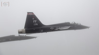 In tight with Vodka 1 & 2, T-38A Talons of the 71st FTS as we climb through cloud cover during Atlantic Trident '17 Vul, JBLE.