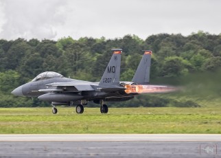 F-15E of the 389th FS "Thunderbolts" Mountain Home AFB, ID launches from JBLE for Red Air Vul during Atlantic Trident '17