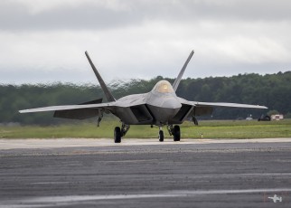 F-22 Raptor of the 1st Fighter Wing JBLE taxis towards launch during Atlantic Trident '17.