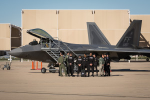 The F-22 Demo Team conducts a briefing prior to the day's training at Davis-Monthan AFB