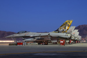 Fokker built F-16AM Vipers sit on the ramp at Nellis AFB during Red Flag 15-2