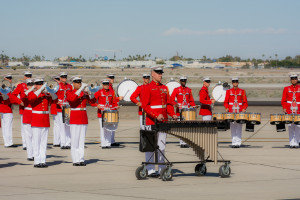 The air show began with a performance by the The United States Marine Drum & Bugle Corps