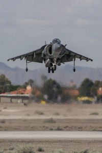 An AV-8B Harrier showing it's hovering capabilities