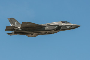 A Lockheed Martin F-35B Lightning II Joint Strike Fighter from Marine Fighter Attack Squadron 121 (VMFA-121) "Green Knights" departs MCAS Yuma
