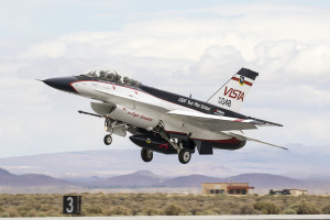 F-16 VISTA performs a touch and go on Edwards main runway.