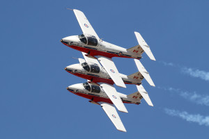 The Canadian Forces Snowbirds (431 Air Demonstration Squadron) flying the Canadair CT-114 Tutor
