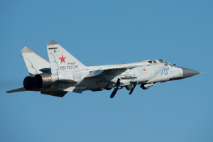 A Mikoyan Gurevich MiG-31BM departs Savasleyka Air Base