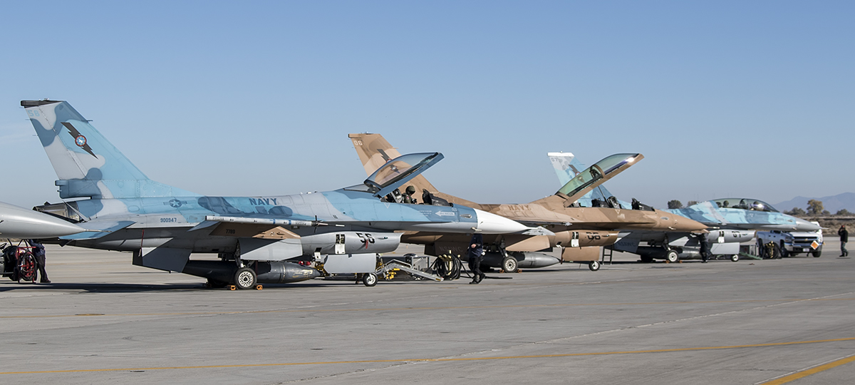 F-16A US Navy Aggressor Lineup NAS Fallon - firing up in the morning