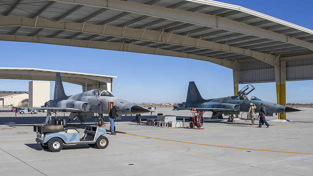 F-5E Tiger II VFC-13 Fighting Saints being readied for a days work at NAS Fallon - TOPGUN school