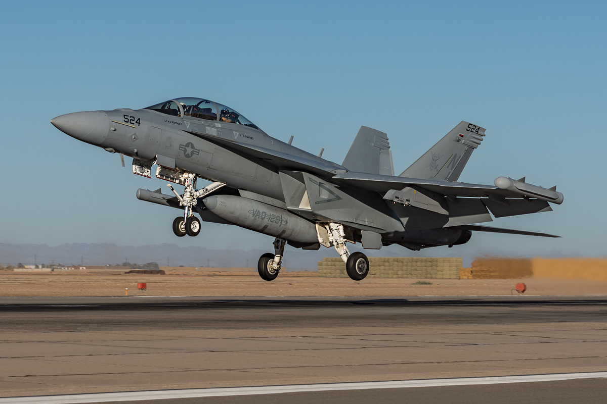 "Growler Power" - An EA-18G Growler from VAQ-129 departs on a "touch and go."