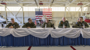 Inaugural TriLateral Exercise Press Conference, JBLE. General H. Carlisle, Commander Air Combat Command USAF; General Antoine Crux, the French Air Force Inspector General; General Mark Welsh III, Chief of Staff USAF; Sir Andrew Pulford, Chief of the RAF; General Frank Gorenc, Commander USAFE.