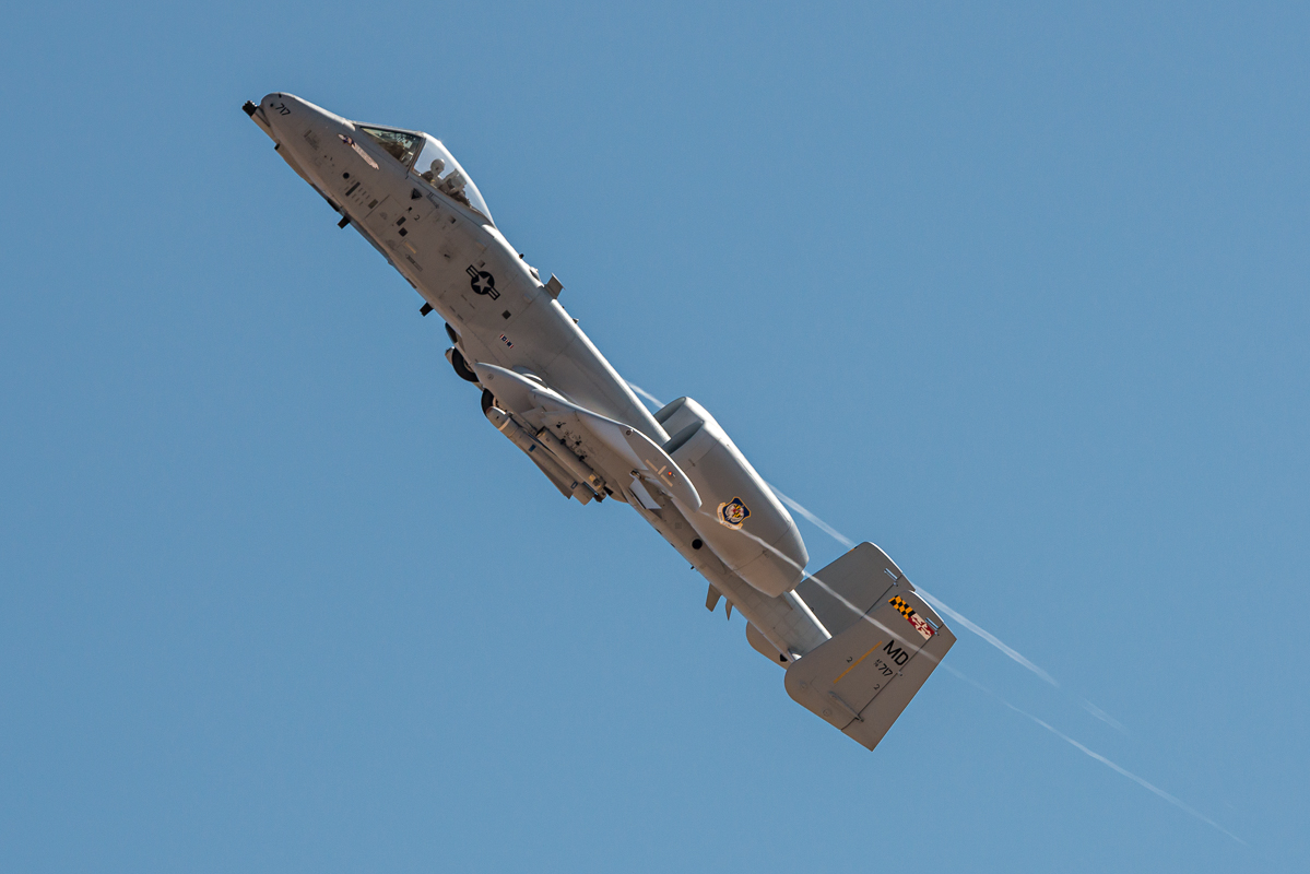 This A-10C from the 104th Fighter Squadron (104 FS) of the Maryland National Guard departs the BMGR after a Hawgsmoke 2014 strafing run