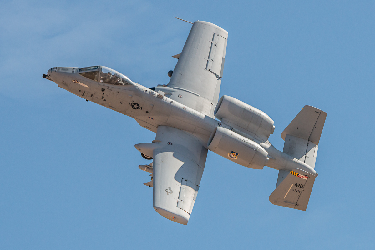 An A-10 from the 104th Fighter Squadron (104 FS) a unit of the Maryland Air National Guard completes a strafing run at Hawgsmoke 2014