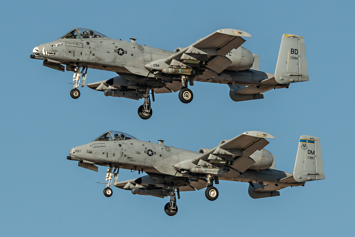A pair of A-10Cs arrives back to Davis-Monthan AFB after a training mission