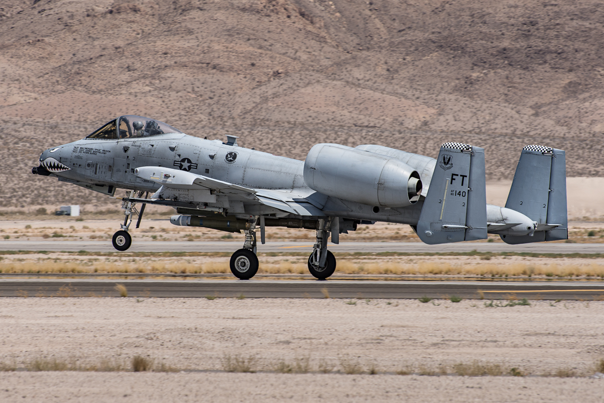 An A-10 from the 23rd FG out of Moody AFB in Georgia departs Nellis AFB for a Green Flag sortie