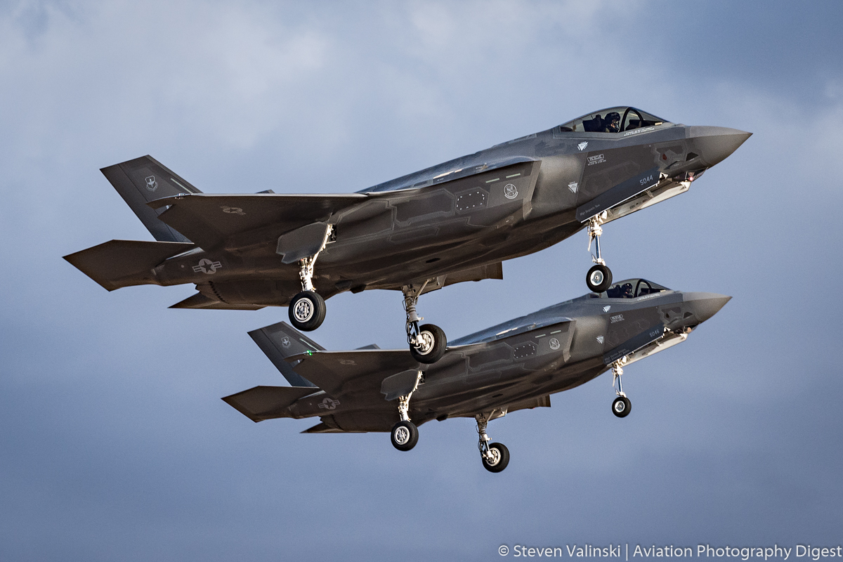 A pair of F-35A's arrive back to Luke AFB after a training mission