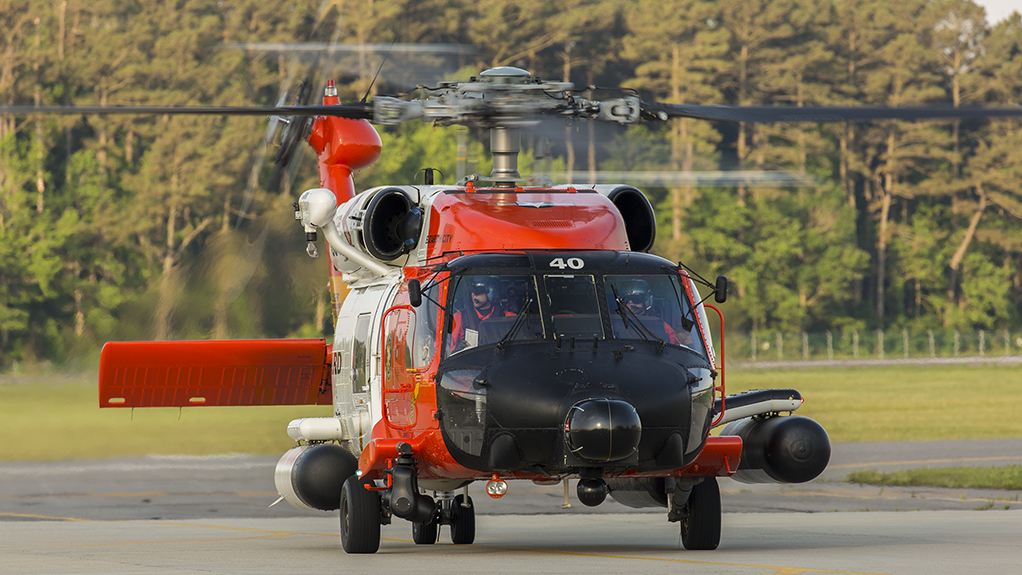 USCG Sikorsky MH-60T taxis to ramp after landing at Air Station Elizabeth City, NC