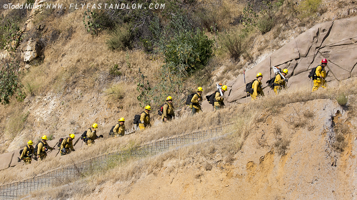 Fire Fighters in heavy gear face temperatures of 101F as they climb to take on the Azusa fire north of Los Angeles June 20, 2016.